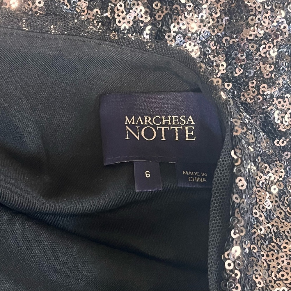 Marchesa Notte | Ombré one shoulder Sequin tulle black sheath dress Women size 6 - Picture 7 of 12